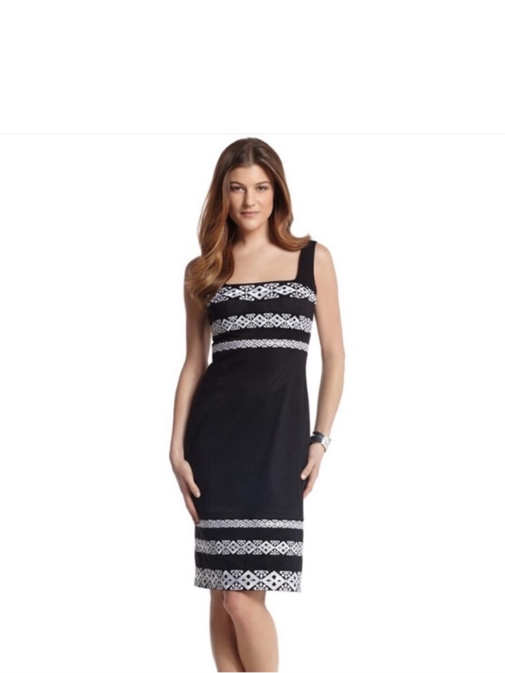 White House Black Market Embroidered Cotton Square-Neck Sheath Dress